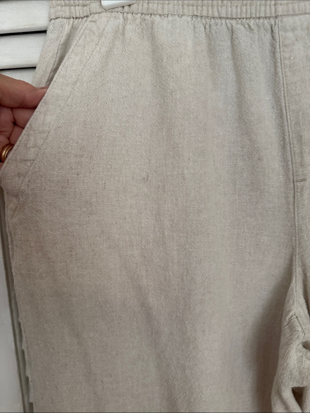 Old Navy Women's Cropped Linen-Blend Wide Leg Pants in Light Beige - Picture 5 of 10